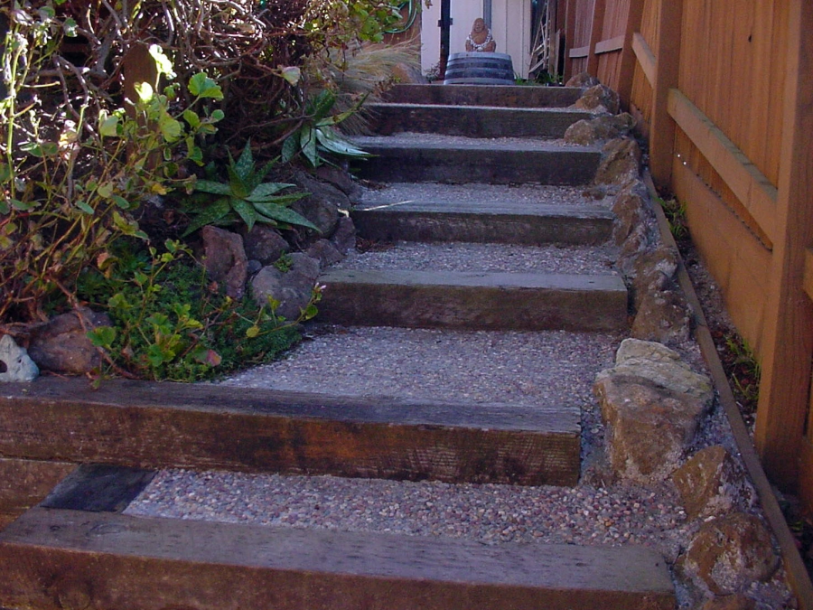5 Staircase Rail road tie Bodega Bay, CA Landscape Contractor Staircase